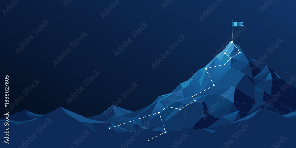 Fototapeta premium A polygonal mountain peak with a dotted path leading to the summit