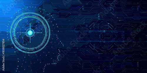 Abstract digital background with glowing circuit patterns and a central targeting reticle