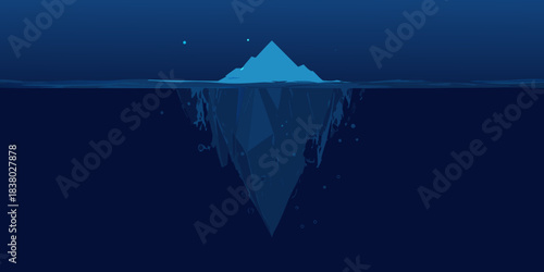 A solitary iceberg floats in the deep dark blue ocean water