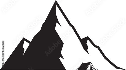 Silhouette of a mountain with a tent at its base peak