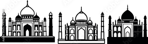 three different vector graphic illustrations of the Taj Mahal. 