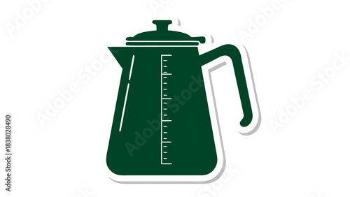 Dark Green Glass Measuring Jug with Handle and Measurement Markings Isolated on Black Background