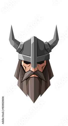 Viking Warrior Head with Horned Helmet and Beard.