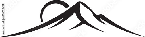 Stylized black mountain range with a curved arc peak