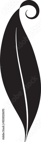 Stylized Black Silhouette of a Leaf with a Swirl curl