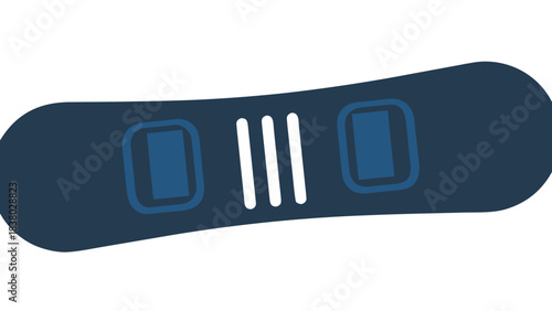 Dark Blue Snowboard with Three White Stripes and Blue Binding Areas on Black Background Vector Illustration