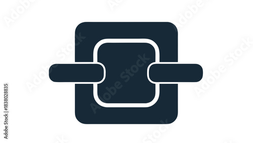 Dark Blue Square Buckle Clip Fastener Icon on Black Background Symbolizing Connection and Security Abstract Geometric Shape