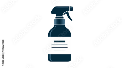 Dark Blue Spray Bottle With White Label Against Black Background Simple Minimalist Design Cleanliness Concept