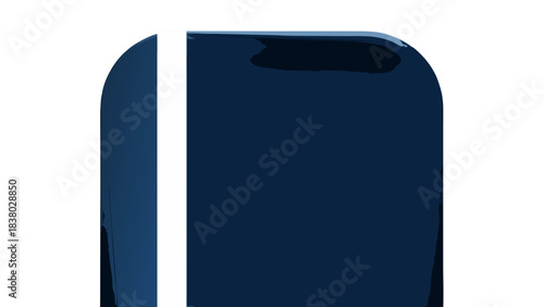 Dark Blue Square Object With Vertical White Stripe on the Left Side Against a Black Background