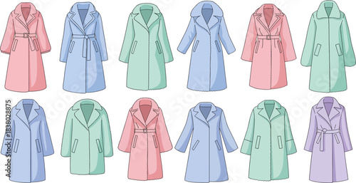 Colorful Pastel Trench Coats Set in Soft Style for Fashion and Outerwear