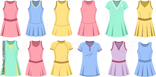 Collection of Colorful Sleeveless Dresses in Pastel Shades on White Background