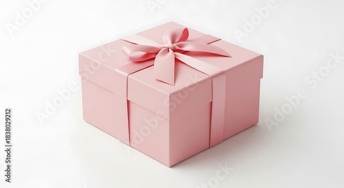 Elegant Pink Gift Box with Ribbon on White Background.
