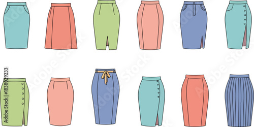 Collection of Colorful Women's Skirts in Various Styles and Colors