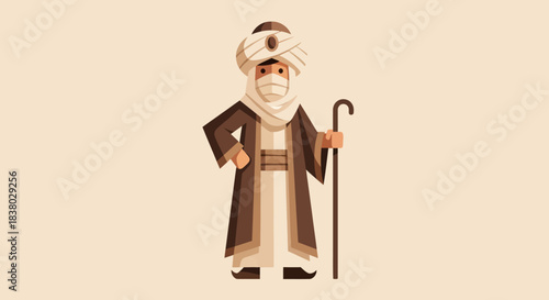 Wise old man in traditional Middle Eastern attire holding a staff.