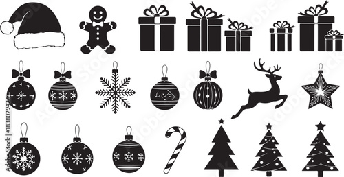 Christmas Icons Set Silhouette Collection Festive Holiday Elements santa hat