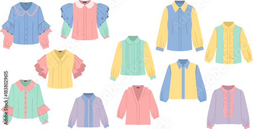 Colorful Children's Blouses and Shirts in Pastel Shades for Kids Clothing