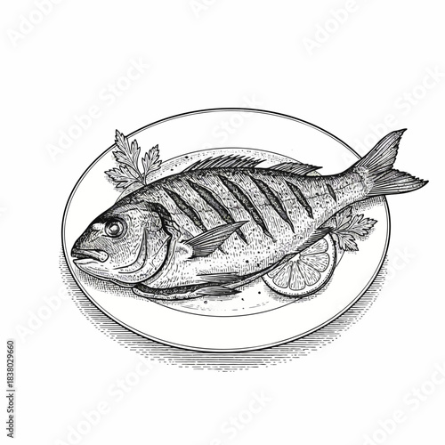 Dynamic fish vector logo for fresh fish dish