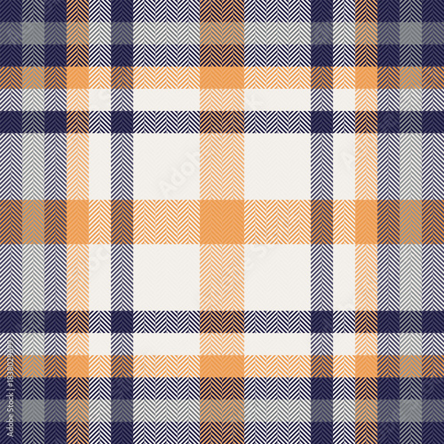 Awesome check plaid pattern, fancy fabric tartan vector. Antique background seamless textile texture in white and orange colors.