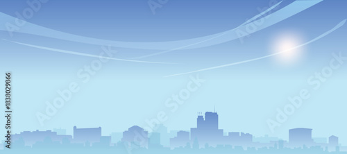Blue panoramic poster of the city skyline with misty background buildings and clouds of ANCHORAGE, UNITED STATES