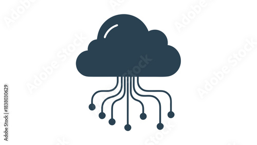 Digital Cloud Icon with Integrated Circuitry and Data Connections on Black Background symbolizing Cloud Computing and Technology