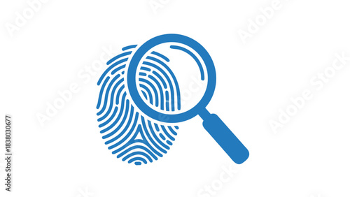 Digital Illustration Of A Magnifying Glass Over A Blue Fingerprint On A Black Background Representing Forensics Investigation And Identification