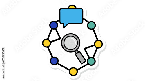 Digital Network With Magnifying Glass And Speech Bubble Illustration Representing Search And Communication