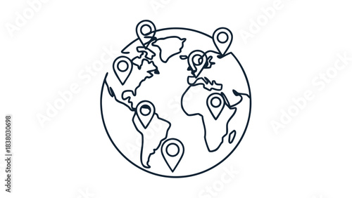 Digital Outline Of The Earth With Multiple Location Pointers Spread Across Continents In A Dark Blue Tone On A Black Background Representing Global Connectivity And Travel