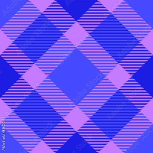 Towel pattern texture textile, length plaid fabric seamless. Screen check tartan vector background in blue and violet colors.