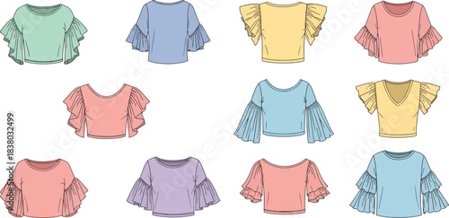Colorful Ruffled Sleeve Sweaters in Pastel Shades for Women