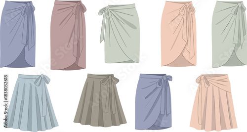 Assorted Pastel Skirt Collection with Ties and Pleats in Soft Colors