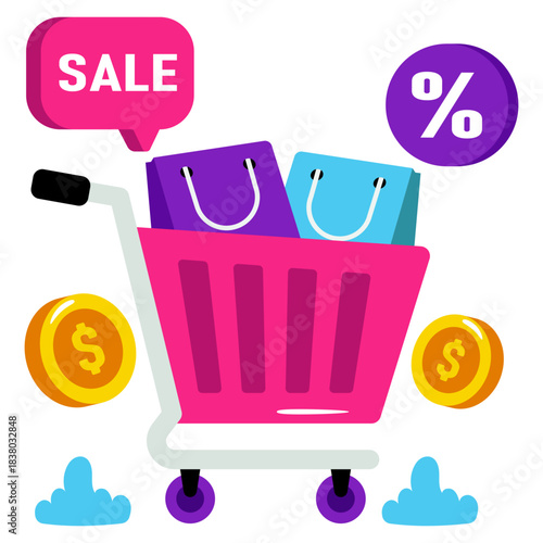 Shopping discount icon, editable vector