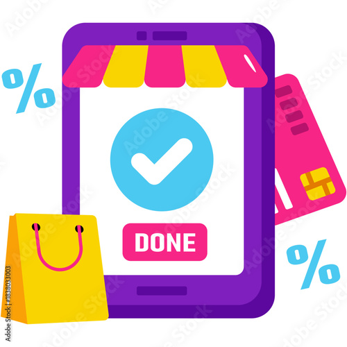 Shopping done icon in modern design