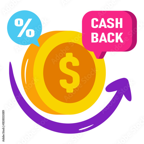 Dollar coin with reverse arrow denoting concept of cashback 