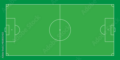 Football fields top view. Soccer grass fields with chalk lines. Green grass field background. Vector Football - Soccer Field. Scheme and marking of the football field, soccer field.