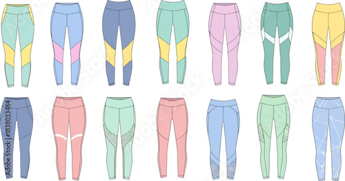 Colorful Athletic Leggings with Bright Patterns and Mesh Details for Women