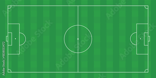 Football fields top view. Soccer grass fields with chalk lines. Green grass field background. Vector Football - Soccer Field. Scheme and marking of the football field, soccer field.