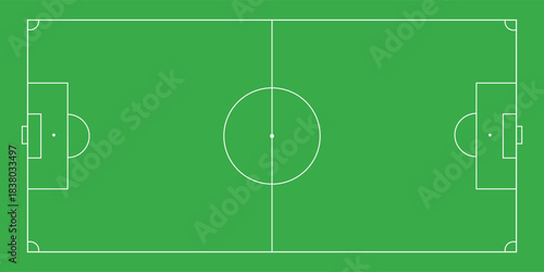 Football fields top view. Soccer grass fields with chalk lines. Green grass field background. Vector Football - Soccer Field. Scheme and marking of the football field, soccer field.