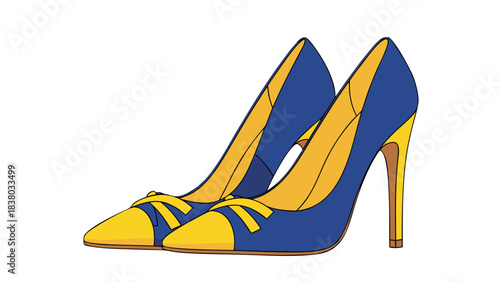 Elegant Blue and Yellow High Heel Shoes With Pointed Toes And Thin Stiletto Heels Isolated On Black Background Fashion Accessory
