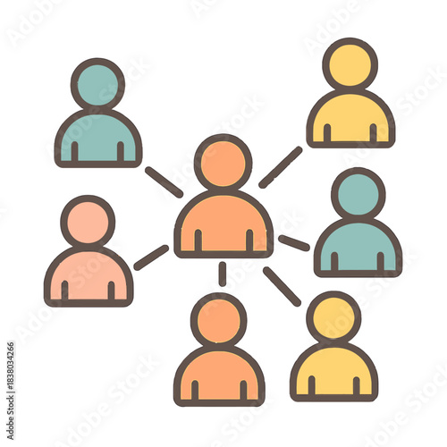 Abstract representation of a central figure connecting to a diverse group of individuals in a network.