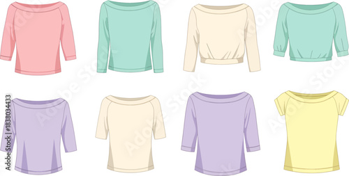 Set of Eight Colorful Casual Long Sleeve Shirts in Pastel Shades