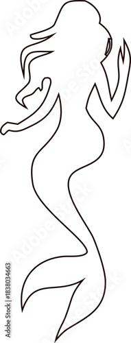 mermaid outline icon with flowing tail, ideal for ocean stories, kids’ art, and stylish branding.