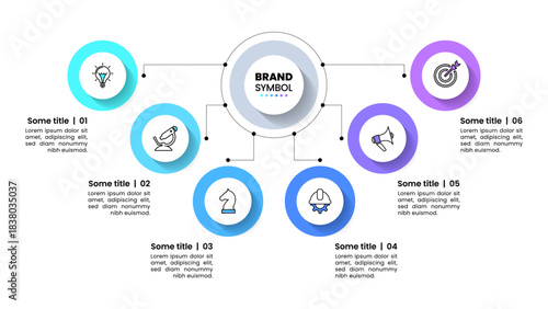 Infographic template. 6 connected circles with central title