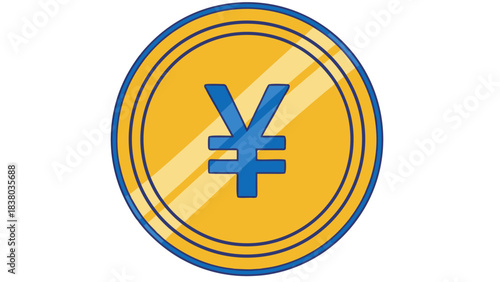 Golden Coin With Blue Yen Symbol Centered In A Circular Design With A Yellow And Blue Ring Outline Against A Transparent Background Representing Finance And Currency