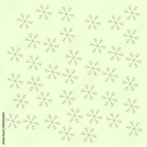Snowflake line pattern. Winter Vector illustration. Repeating snow symbol. Subtle green background.