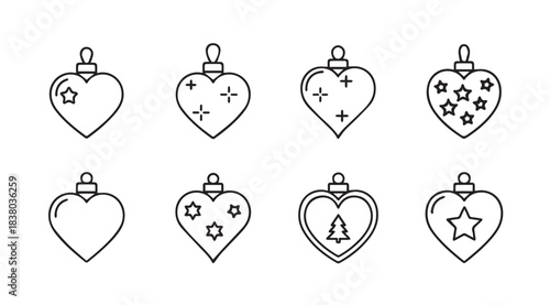 Collection of heart shaped christmas ornaments with stars and tree silhouette