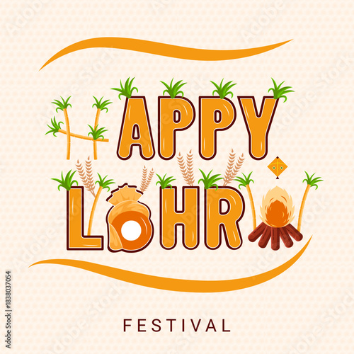 Happy Lohri social media post design with creative typography text vector illustration.