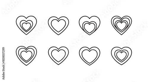 Collection of eight concentric heart outlines in a clean silhouette style