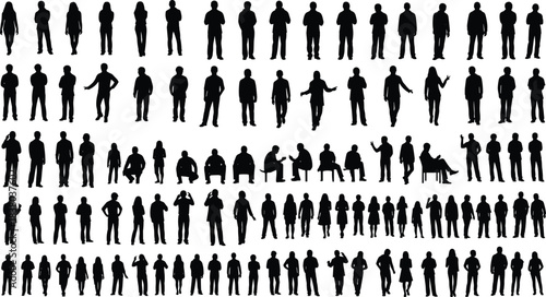 Large people silhouettes collection, business teamwork illustration, office group, social gathering, communication, colleagues, corporate meeting, professional crowd, vector design