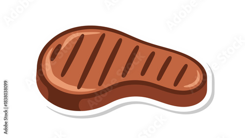 Grilled T Bone Steak With Grill Marks On Black Background With White Outline Sticker Style For Food Illustration