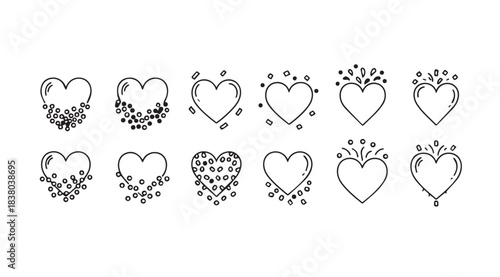 Collection of hand drawn heart silhouettes with floral accents and splatter effects silhouette